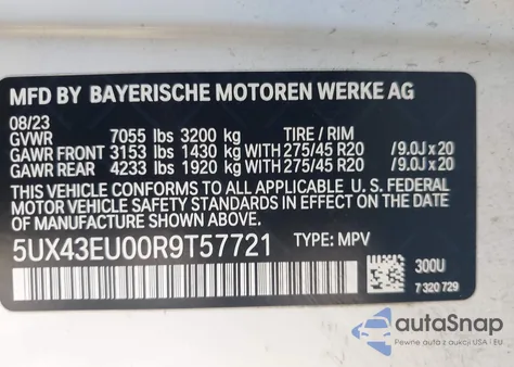 2024 BMW X5 Phev xDrive50E z USA, uszkodzony, nr VIN 5UX43EU00R9T57721